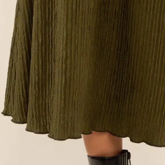 Gia Midi A-Line Pleated Skirt - Olive - Picture 3 of 3